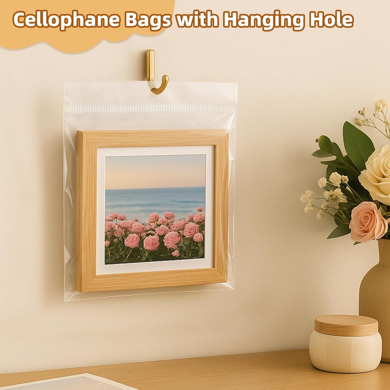 Morepack 7x7 Inches Hanging Hole Self Sealing Cellophane Bags Self Adhesive, 100 Pieces Clear Resealable Cellophane Bags with hanging header for Jewelry Necklace - Image 4